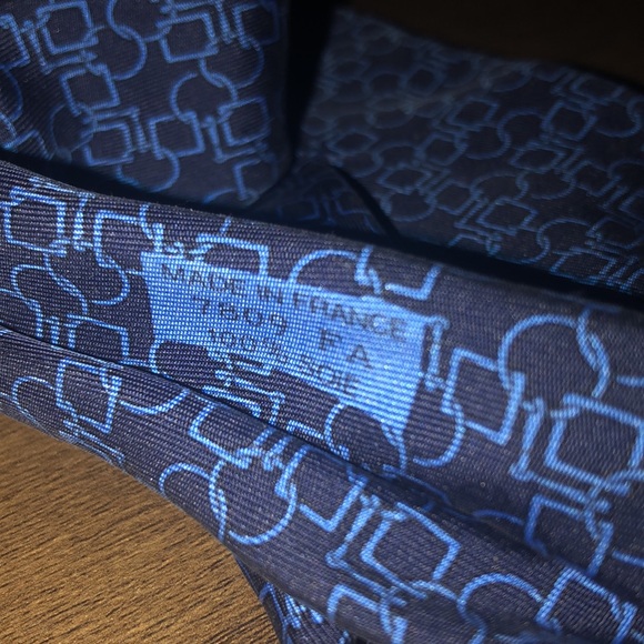 Hermes Blue Vintage Tie - Linked Equestrian Chain Silk French Necktie - Picture 4 of 4